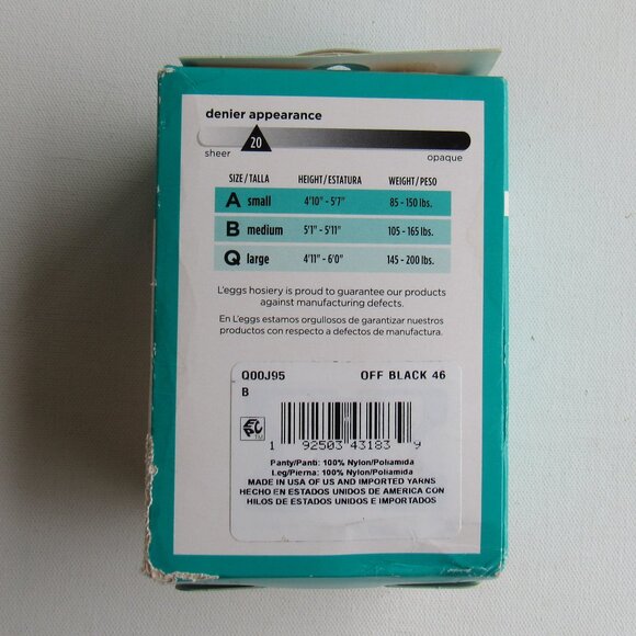 L'eggs Everyday Off Black Sheer Toe Regular Pantyhose 2 Pair Size B Made in USA - Picture 3 of 7
